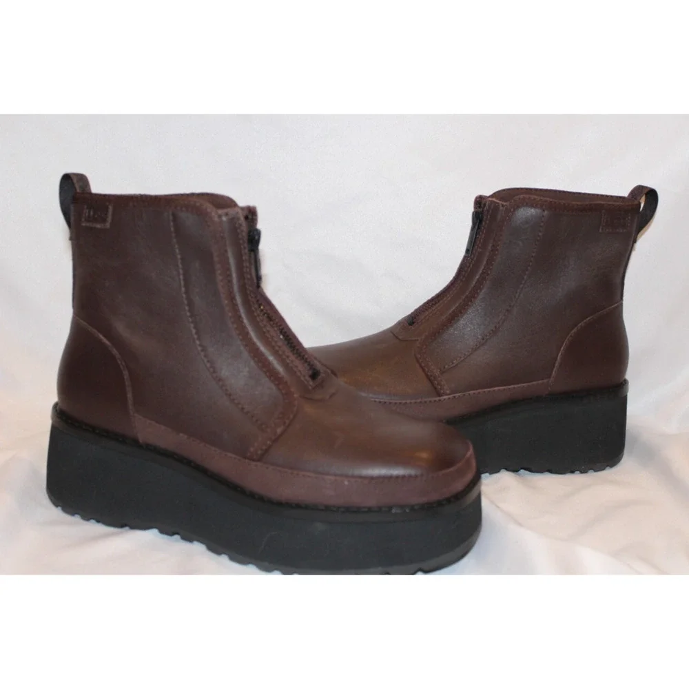 UGG CITYFUNC ZIP BURNT‎ CEDAR LEATHER WATERPROOF ZIP WOMEN'S BOOTS BROWN